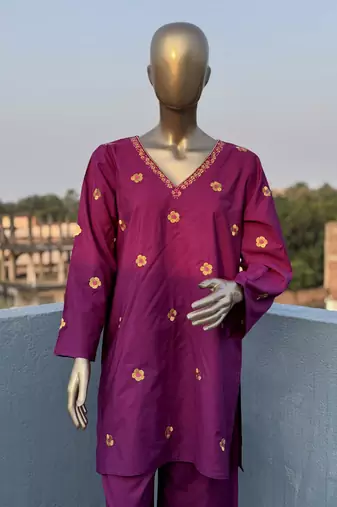 Purple embroidered kurta set