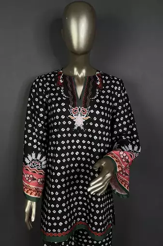 Black bandhani printed kurta set