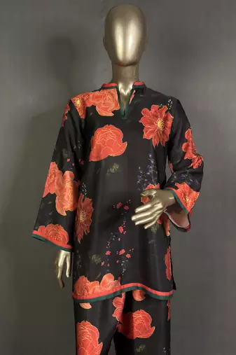 black printed kurta set