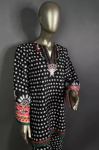 Black bandhani printed kurta set