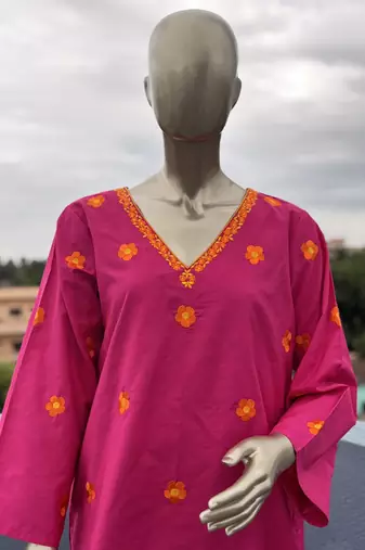 Hot pink embroidered kurta set