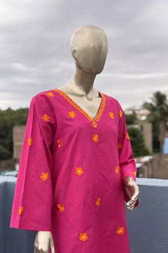 Hot pink embroidered kurta set