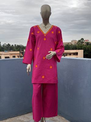 Hot pink embroidered kurta set 5