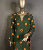 Dark green embroidered kurta set