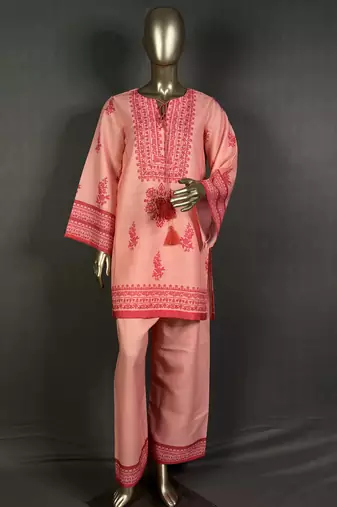 Salmon pink mumtaz oversized printed kurta set