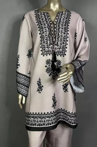 Beige mumtaz oversized printed kurta set