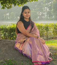 Aakar Sunehri Rush | Gold & Pink Handloom Tissue saree