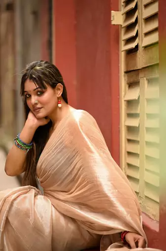 Aakar Creamy Glow | Ivory Handloom Tissue Saree