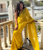 Lime Yellow  Handloom  Cotton Saree