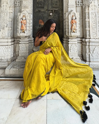 Lime Yellow  Handloom  Cotton Saree 2