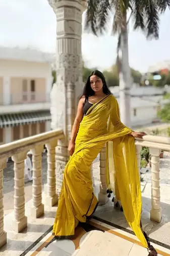 Lime Yellow  Handloom  Cotton Saree