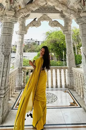 Lime Yellow  Handloom  Cotton Saree