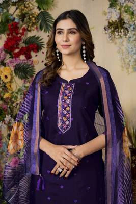 Purple colour embroidered work roman silk Kurta set for women 3