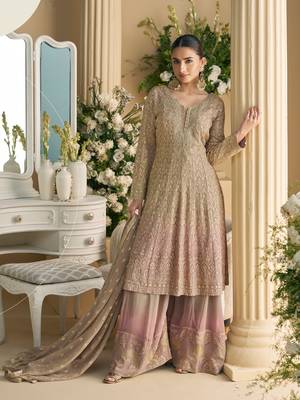 Grey embroidered georgette palazzo style salwar suit 1