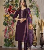 Wine colour embroidered work roman silk Kurta set for women