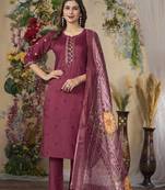 Pink colour embroidered work roman silk Kurta set for women