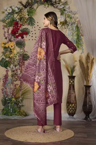 Pink colour embroidered work roman silk Kurta set for women