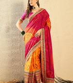 Pink bandhani saree with lace border and unstitched blouse