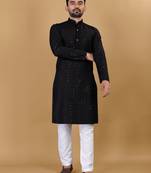 Black chikankari poly rayon straight kurta for men