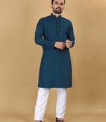 Teal Blue chikankari poly rayon straight kurta for men