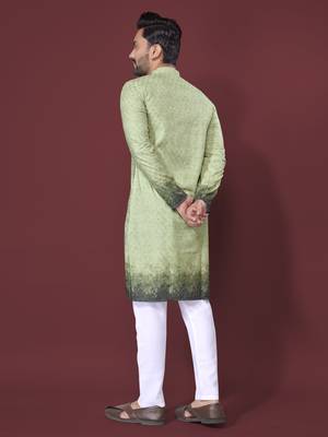 Green poly rayon crochet printed kurta for men 3