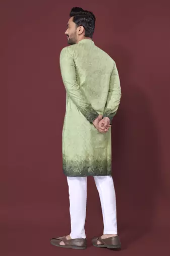 Green poly rayon crochet printed kurta for men