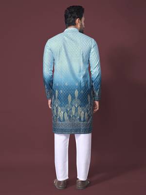 ombre blue poly rayon crochet printed kurta for men 3