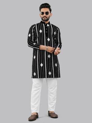 Black embroidery silk kurta for men 1