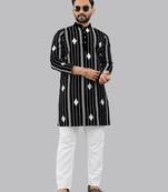 Black embroidery silk kurta for men