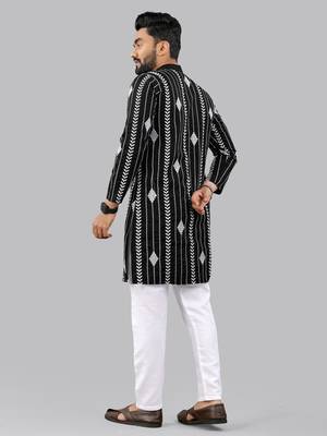 Black embroidery silk kurta for men 4
