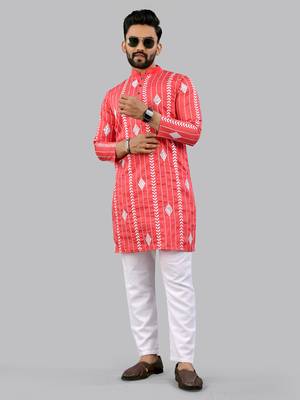 Pink embroidery silk kurta for men 1