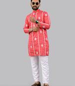 Pink embroidery silk kurta for men