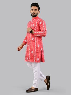 Pink embroidery silk kurta for men 2