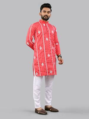 Pink embroidery silk kurta for men 3