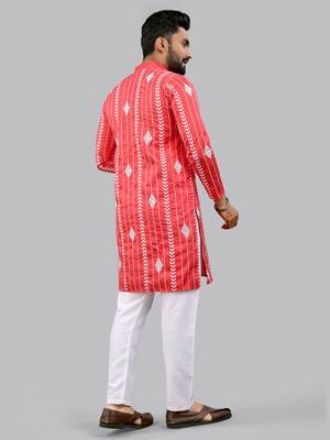 Pink embroidery silk kurta for men 4