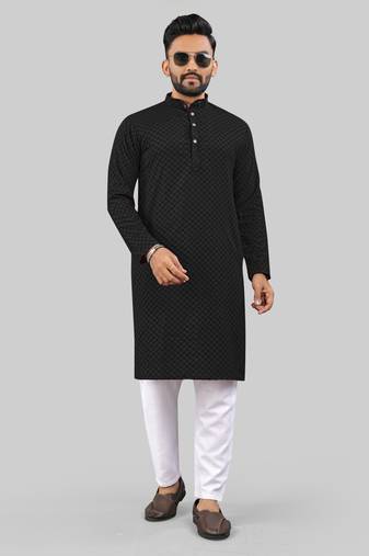 Black jecquard polyster kurta for men