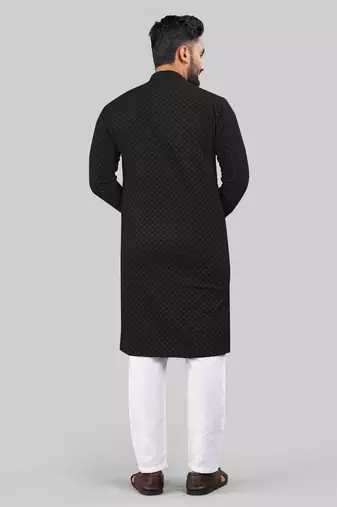 Black jecquard polyster kurta for men
