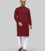 Maroon jecquard polyster kurta for men