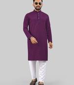 Purple jecquard polyster kurta for men