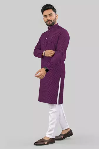 Purple jecquard polyster kurta for men