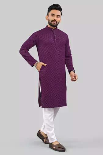 Purple jecquard polyster kurta for men