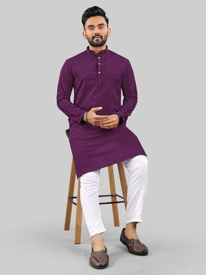 Purple jecquard polyster kurta for men 4