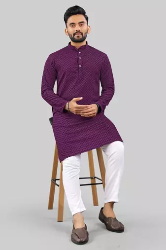 Purple jecquard polyster kurta for men