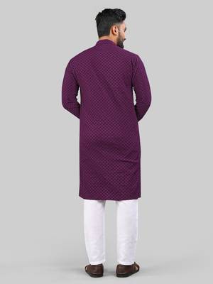 Purple jecquard polyster kurta for men 5