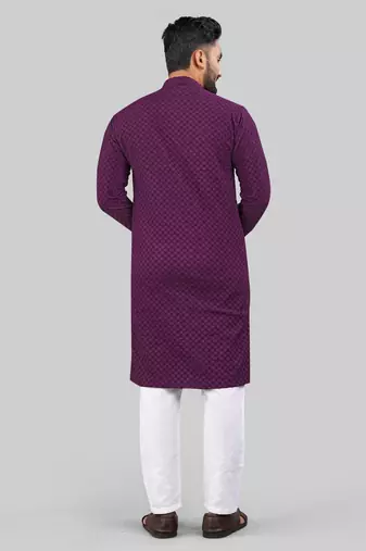 Purple jecquard polyster kurta for men
