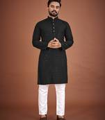 Black chikankari rayon straight kurta for men