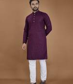 Purple chikankari rayon straight kurta for men