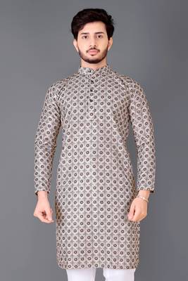 White and black rayon crochet printed kurta for men 1
