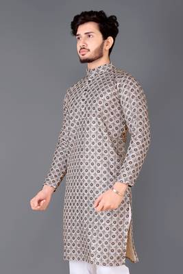 White and black rayon crochet printed kurta for men 2