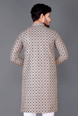 White and black rayon crochet printed kurta for men 3